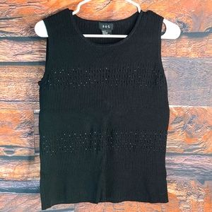Vintage RQT Ribbed Sleeveless Sweater Top with Black Beading